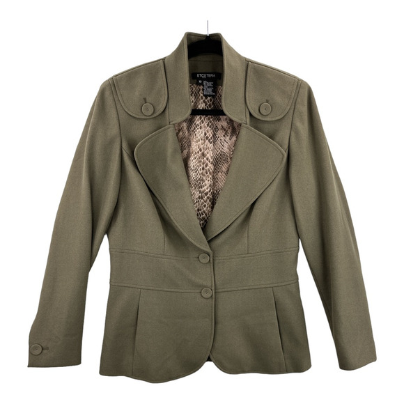 Etcetera Womens Blazer Jacket Taupe Buttons Lined Shoulder Epaulettes Collar 10 - Picture 1 of 9